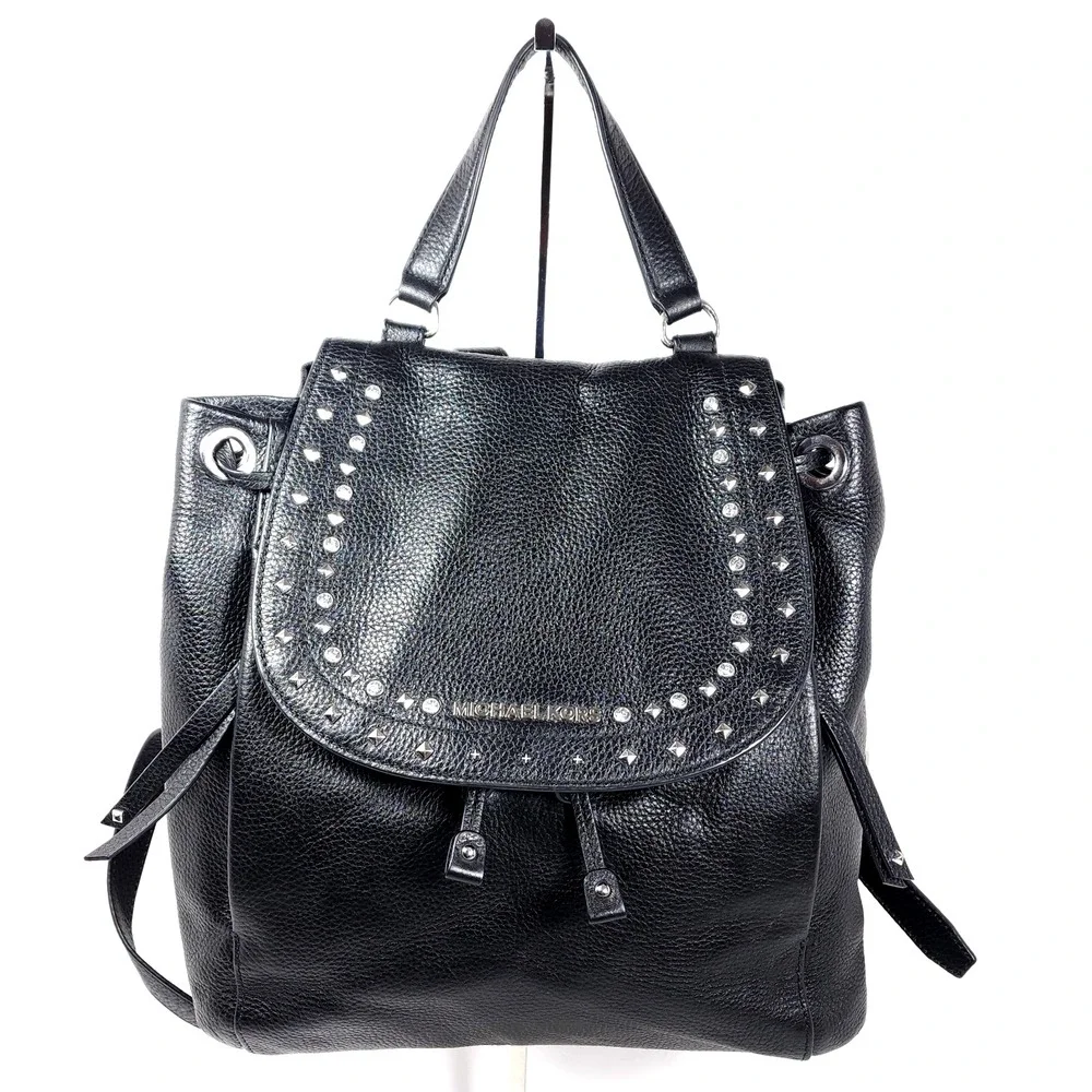 Michael Kors Backpack Daypack Riley Pebbled Leather Black‎ Women's Studded